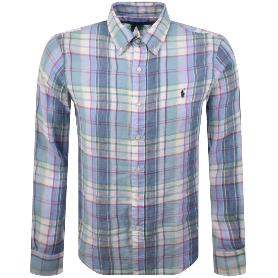 【希少カラー】Ralph Lauren 　リネン　ライトブルー　長袖シャツ Ralph Lauren Linen Long Sleeve Shirt Blue | Mainline Menswear us